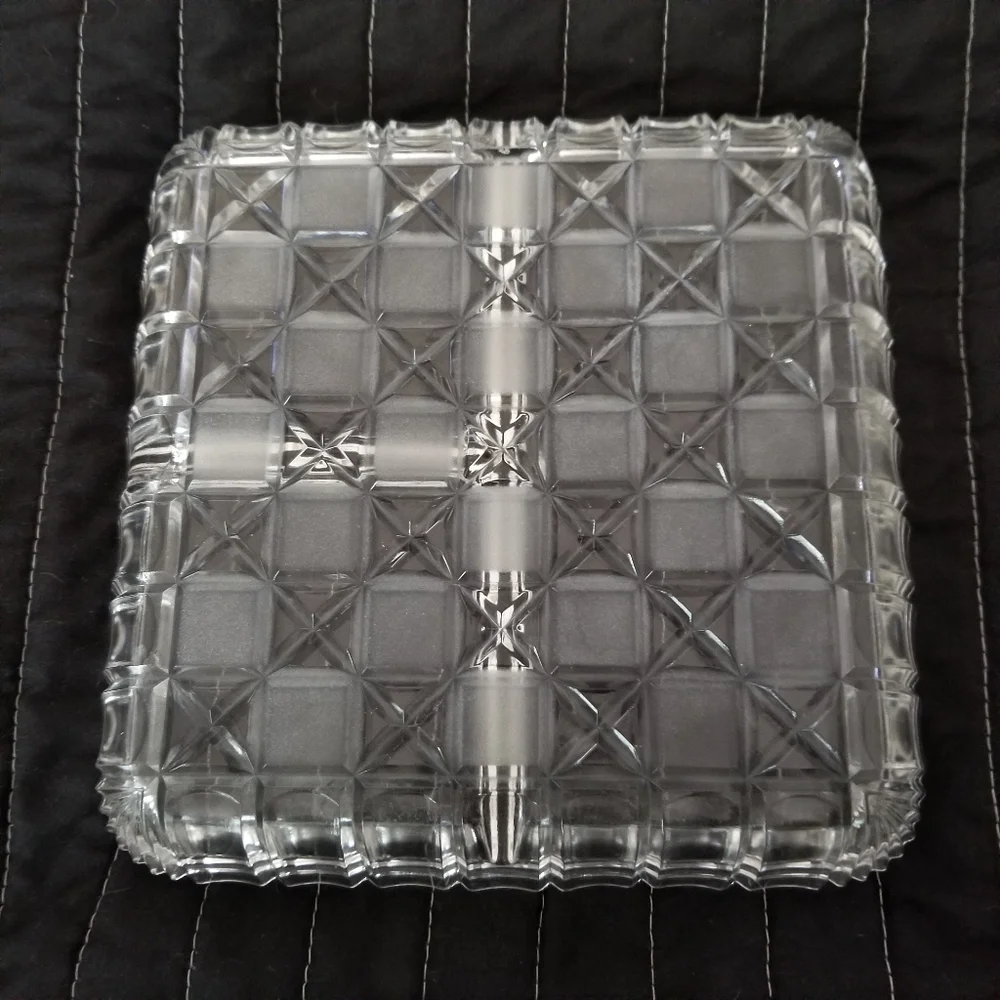 VTG Art Deco Indiana Glass Cut Glass #267 Square Block & Star 3-section Dish